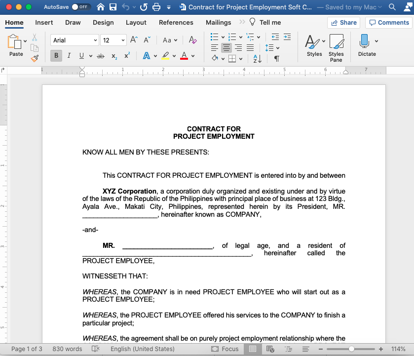 Sample Project Employment Contract (English Version) Soft Copy